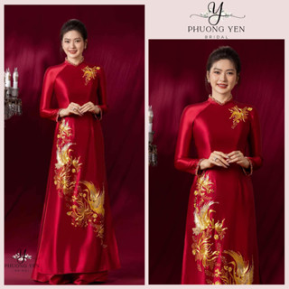 Áo dài mẹ cao cấp,Áo dài xui chất liệu lụa Ruby loại 1 thêu phượng kết pha lê cổ và lắc tay nhà PHƯƠNG YẾN Bridal