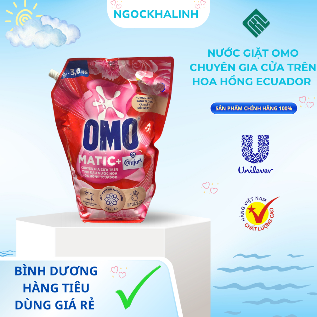 Nước Giặt OMO Matic Cửa Trên Hoa Hồng Ecuador Túi 3.6kg