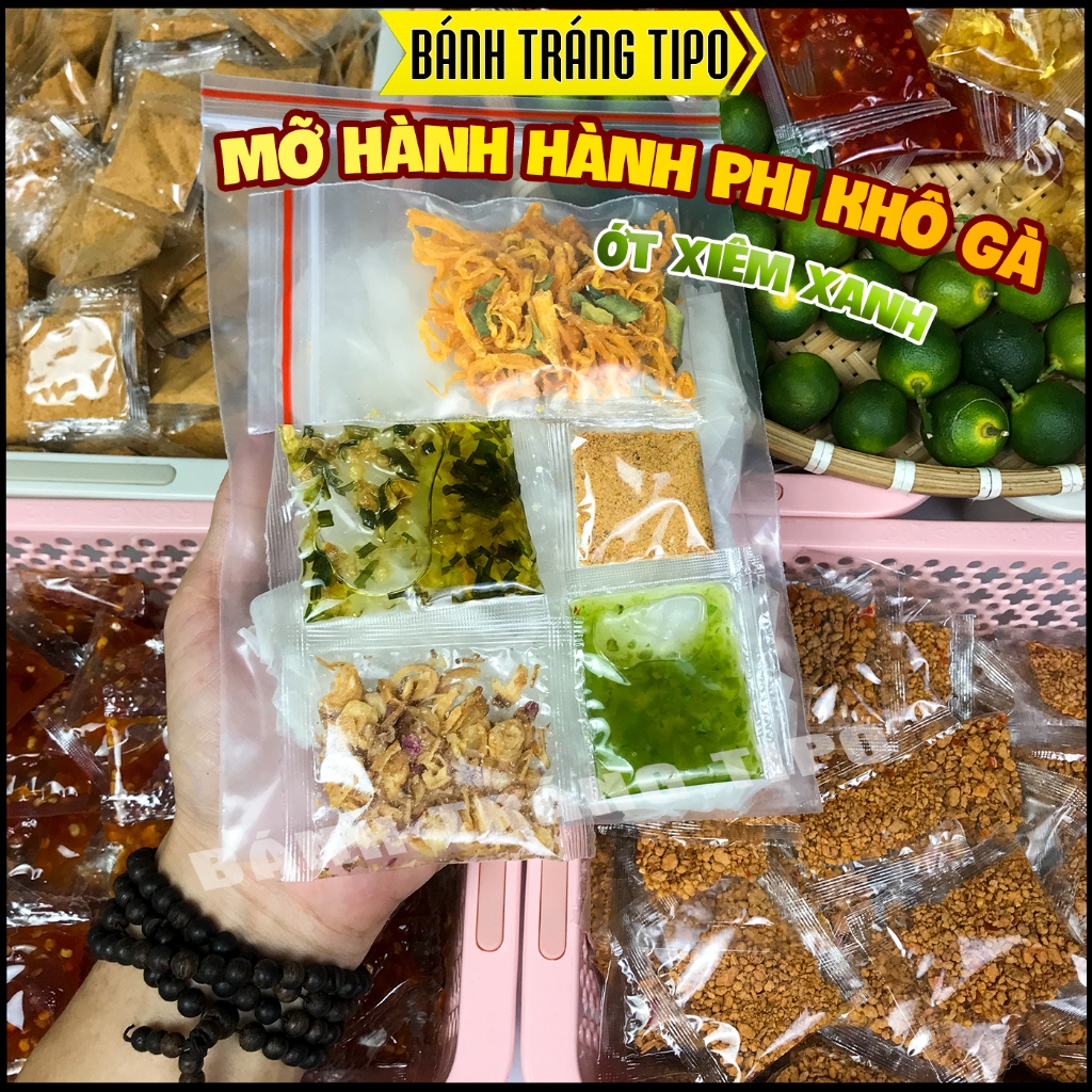 Combo 10 Bịch Bánh Tráng Trộn ỚT XIÊM XANH Tóp Mỡ - Bánh tráng rìa phơi sương trộn mỡ hành muối nhuy