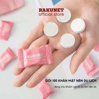  Gói 100 khăn mặt viên nén Rakunet dang viên kẹo dùng 1 lần Viên khăn nén dùng khi đi du lịch khách sạn 