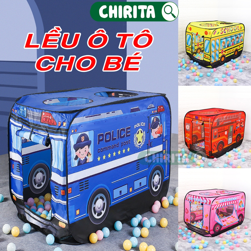 Lều Cho Bé Gái, Bé Trai Hoạt Tiết Xe Ô Tô - Nhà Đồ Chơi Lều Bóng Tự Bung Vui Chơi Trẻ Em Chirita