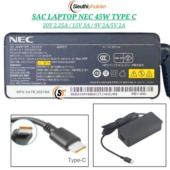 Củ sạc laptop Nec VersaPro J ADLX45YDC2E ADLX45YLC2E 20v chân USB type-C