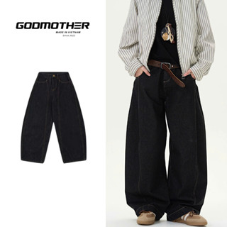 Quần Denim Đen Form Rộng GODMOTHER Quần Jean Cotton Ống Rộng Form Thụng Nam Nữ Unisex