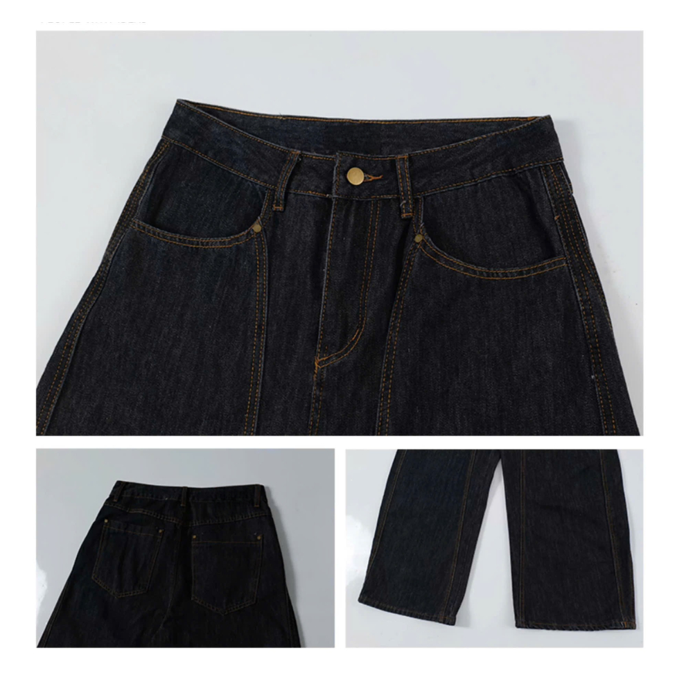Quần Denim Đen Form Rộng GODMOTHER Quần Jean Cotton Ống Rộng Form Thụng Nam Nữ Unisex | BigBuy360 - bigbuy360.vn