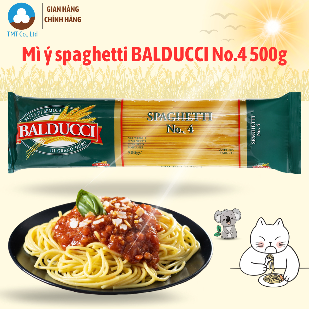 Mì ý spaghetti Balducci No.4 500g, Mỳ Ý dạng sợi tròn, không biến đổi gen