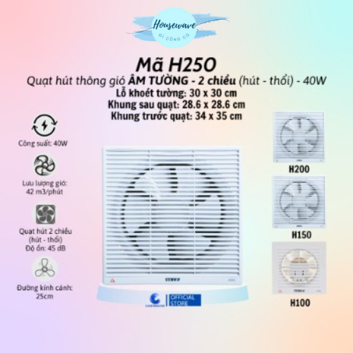 Senko_Quạt hút thông gió âm tường Senko H250/ H200/ H150/ H100 - Hàng chính hãng