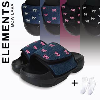 [TẶNG VỚ] E11 - Dép Elements Bow Larva quai xé dán nữ đế cao - Dép Elements nơ quai denim đế cao