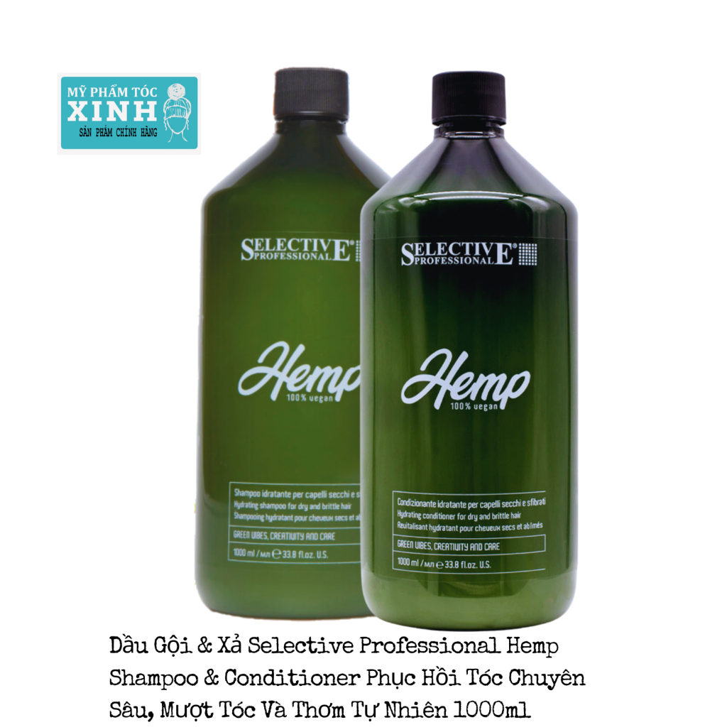 Dầu Gội, Xả Selective Hem.p Vegan Shampoo,Conditioner Thuần Chay Tự Nhiên Giúp Phục Hồi Tóc Mềm Mượt