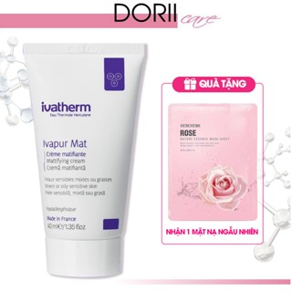 Kem dưỡng kiềm dầu cho da dầu nhạy cảm, da mụn Ivatherm Ivapur Mat Matifying Cream 40ml Tặng mặt nạ