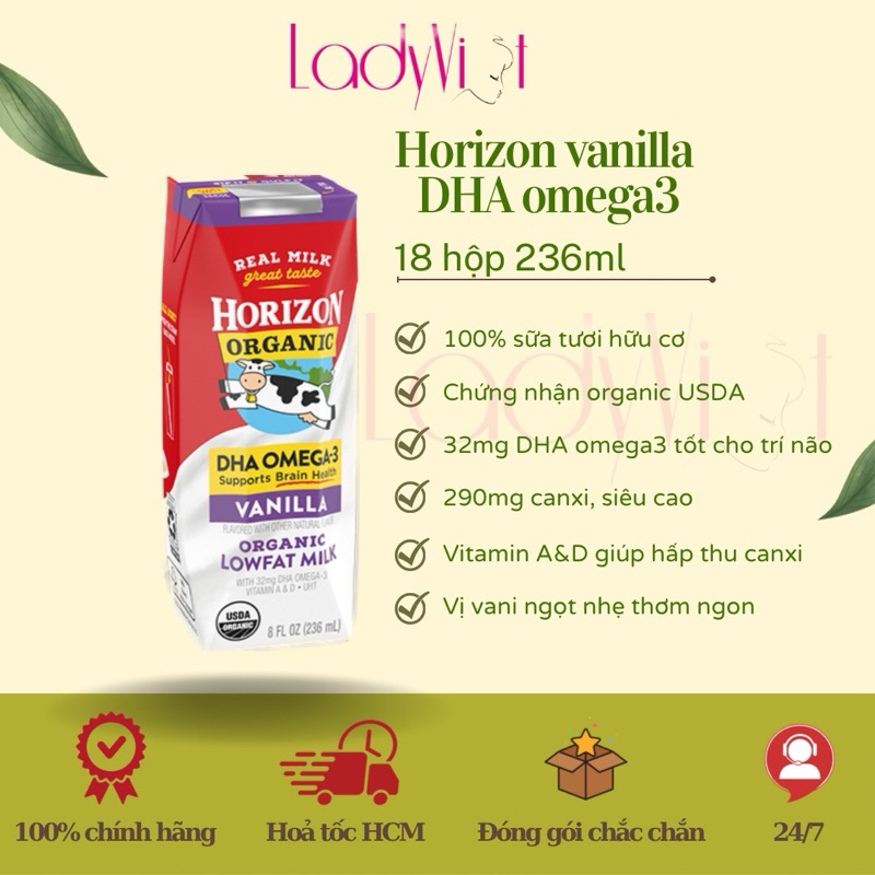 [7/25] Sữa Horizon organic vị vanilla DHA Omega3 236ml