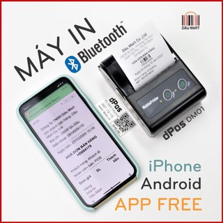Máy in hoá đơn Bluetooth dPos DM01 in bill bán hàng giấy K58 trực tiếp từ điện thoại iPhone Android với App miễn phí