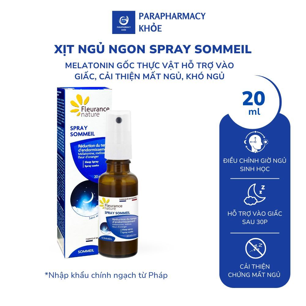 Xịt Ngủ Ngon Bổ Sung Melatonin Hỗ Trợ Cải Thiện Mất Ngủ Spray Sommeil 20ml Fleurance Nature An Toàn 