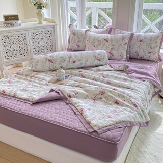 Ga gối đũi trần bông nhập khẩu Hàn Quốc, set 5 món ga gối cotton đũi ga trần bông bọc đệm sẵn 3 size