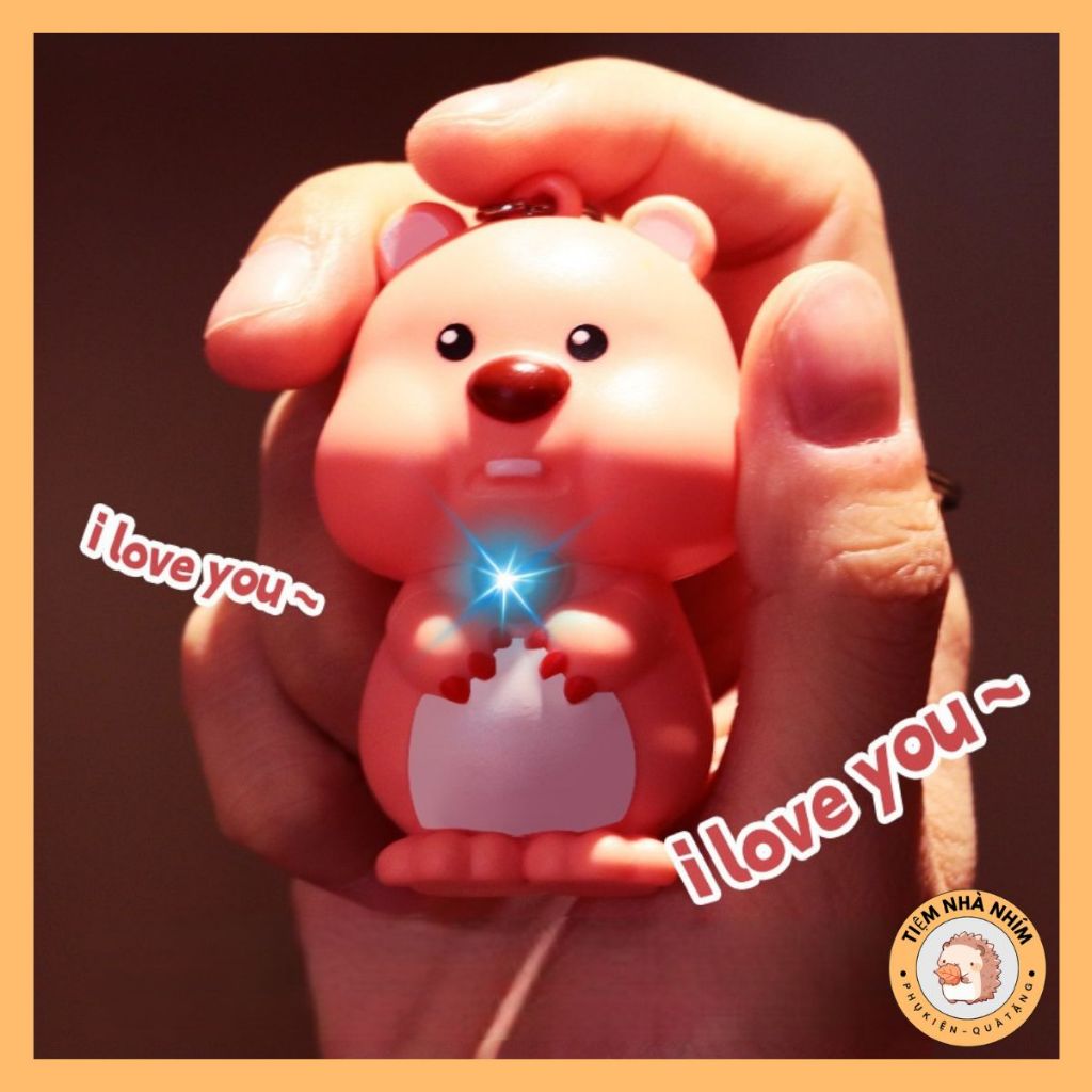 Móc khóa I Love You gấu Hải Ly Hồng bé bé xinh xinh biết nói i love you, quà tặng móc khóa dễ thương