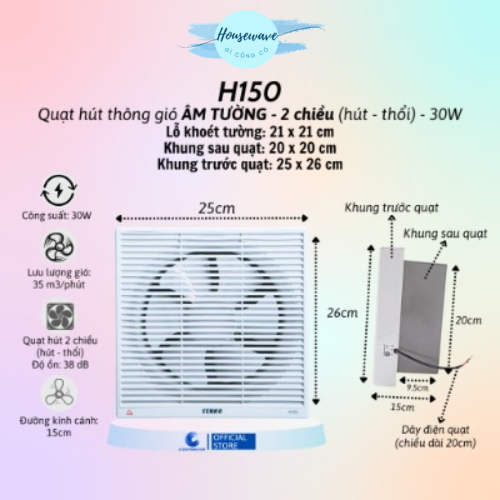 Senko_Quạt hút thông gió âm tường Senko H150/ H100/ H250/ H200 - Hàng chính hãng