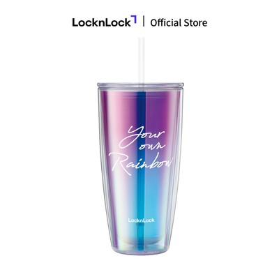 Ly nhựa 2 lớp Lock&Lock màu Violet kèm ống hút Your Own Rainbow double wall cold cup with straw HAP507VOLH