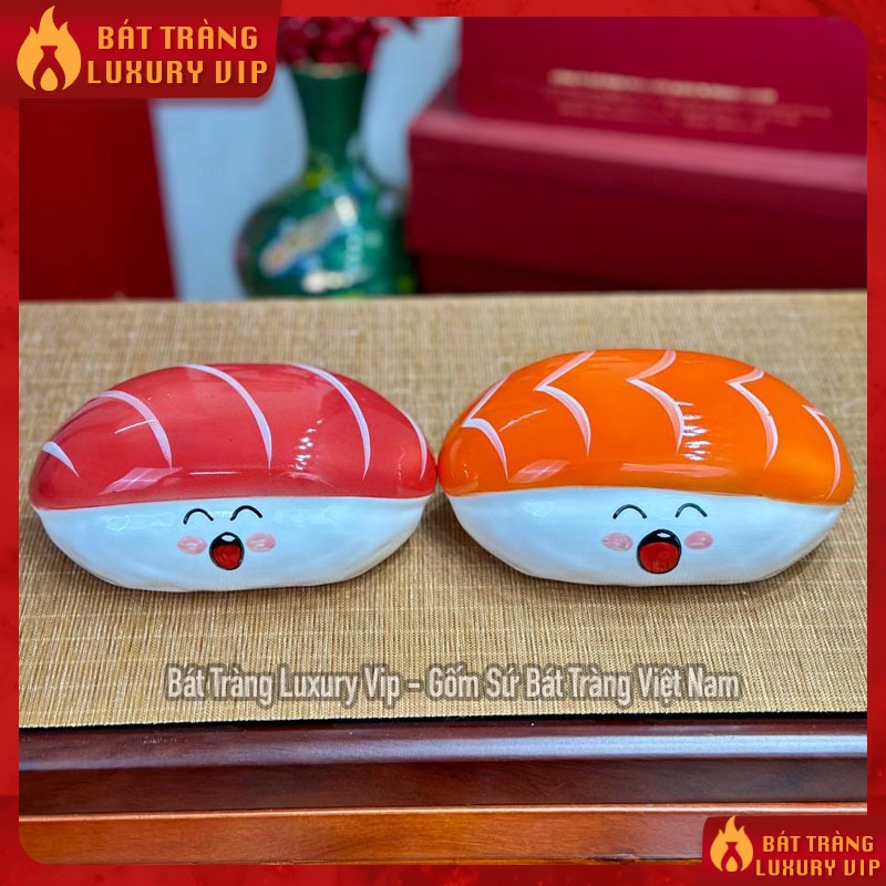 Heo Sứ Tiết Kiệm Bát Tràng - Heo Hình Sushi Cá Hồi , Sushi Cá Ngừ Đựng Tiền Tiết Kiệm