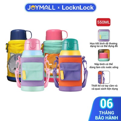 Bình Giữ Nhiệt Trẻ Em LocknLock LHC1475 550ml, Hàng Chính Hãng, 2 Nắp, Kèm Túi Quai Xách - JoyMall