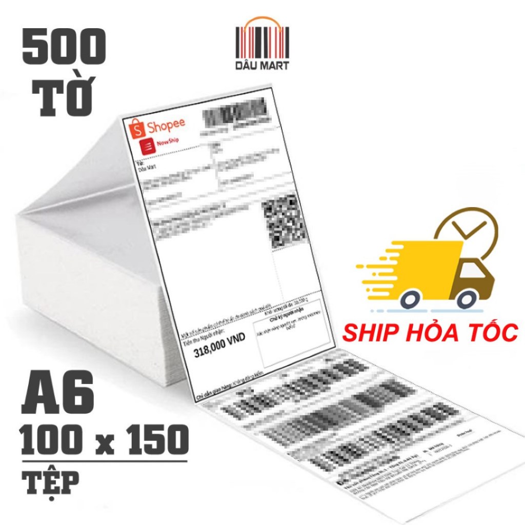 Tệp 500 tờ giấy A6 in đơn hàng tem vận chuyển sàn TMĐT cho máy in Rongta RP421, Q900, DT108B, XP470B