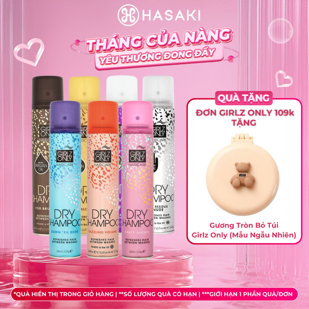 [ĐƠN 109K TẶNG QUÀ - DEAL GIỚI HẠN] Dầu Gội Khô Girlz Only Lưu Hương Dài Lâu Sạch Tóc Bồng Bềnh 200ml Hasaki Chính Hãng