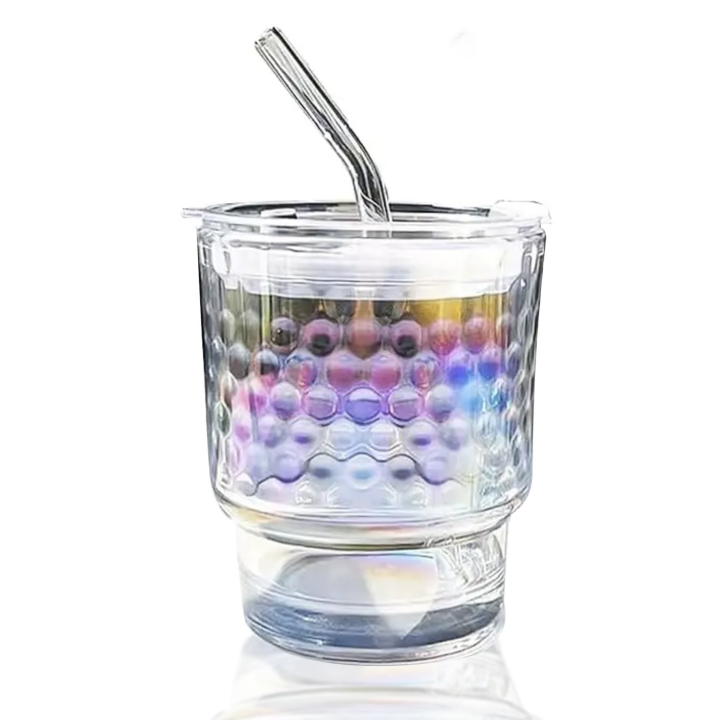 Ly thủy tinh cầu vồng hiup kèm ống hút