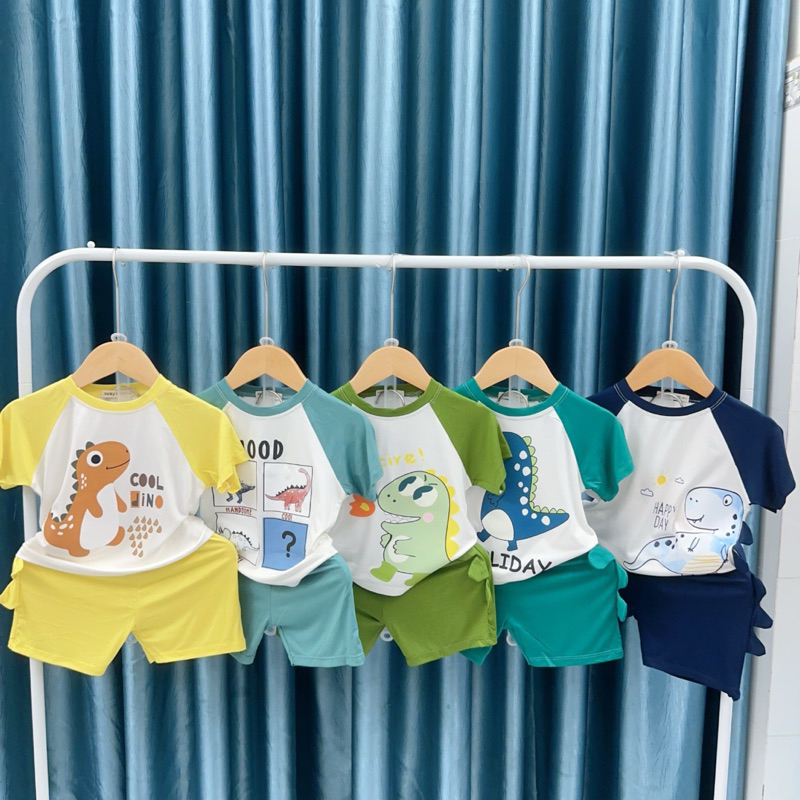 [Bonkids] B1-Bộ Cộc Tay Thun Lạnh In Hình Khủng Long Dễ Thương, Đáng Yêu Cho Bé