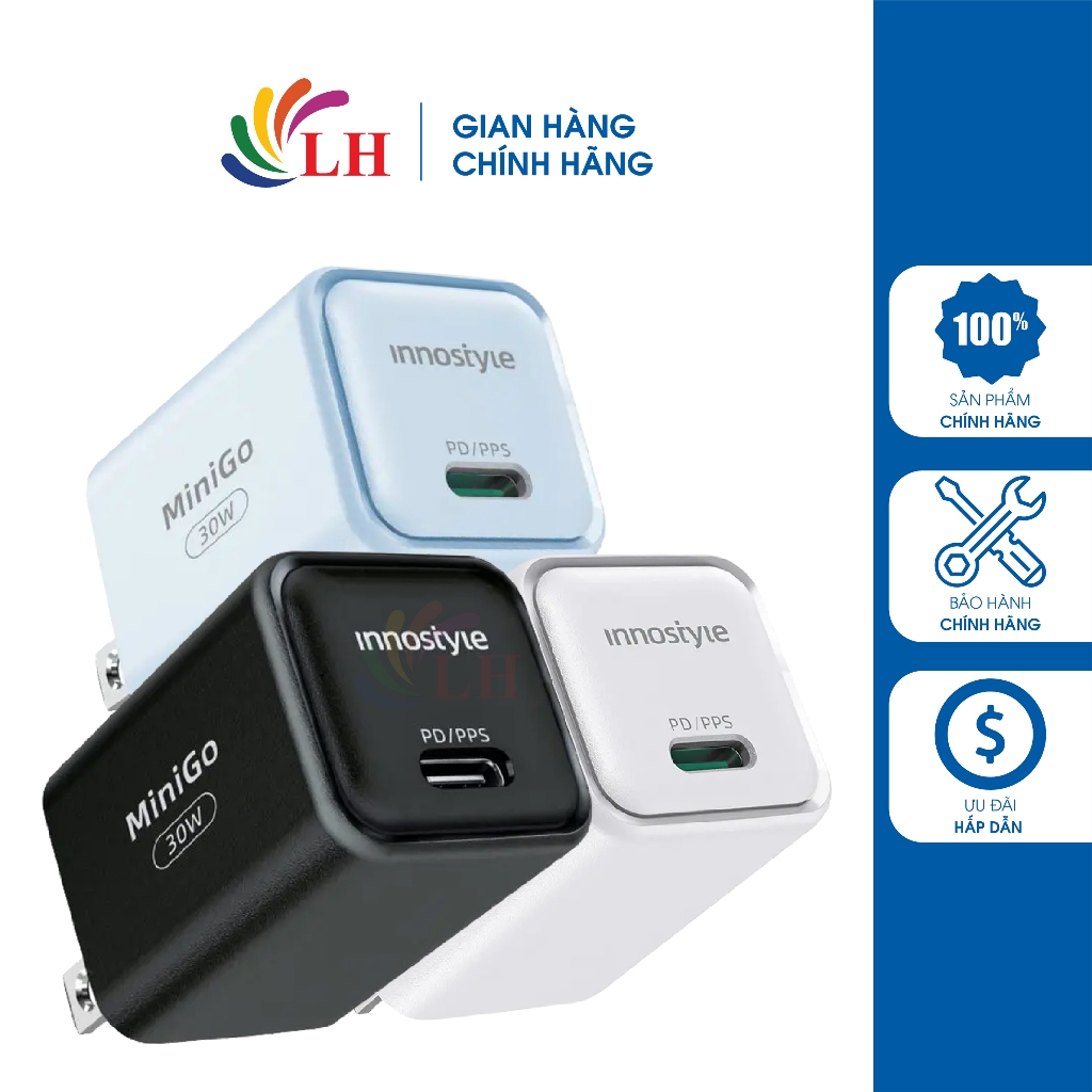 Cốc sạc Innostyle MiniGo 30W GaN PD Charger IC30GWHT - Hàng chính hãng - Công suất lên đến 30W, sạc 