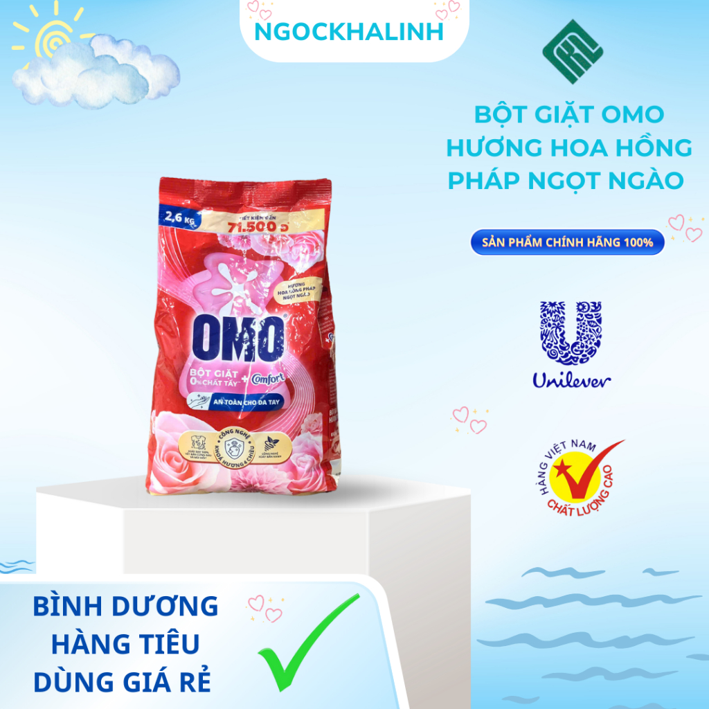 Bột giặt Omo hương Hoa Hồng Pháp ngọt ngào túi 2.6kg