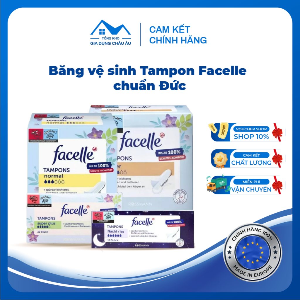 [Có Hỏa Tốc] Băng Vệ Sinh Tampon Facelle Chuẩn Đức - Siêu Tiện Lợi Với Kích Thước Nhỏ Chống Tràn