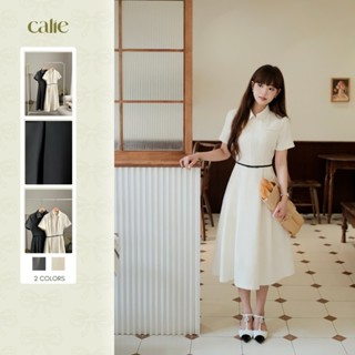 Váy dáng xòe cổ đức đai nơ eo, chất liệu cao cấp thời trang nữ thiết kế Calie VX237
