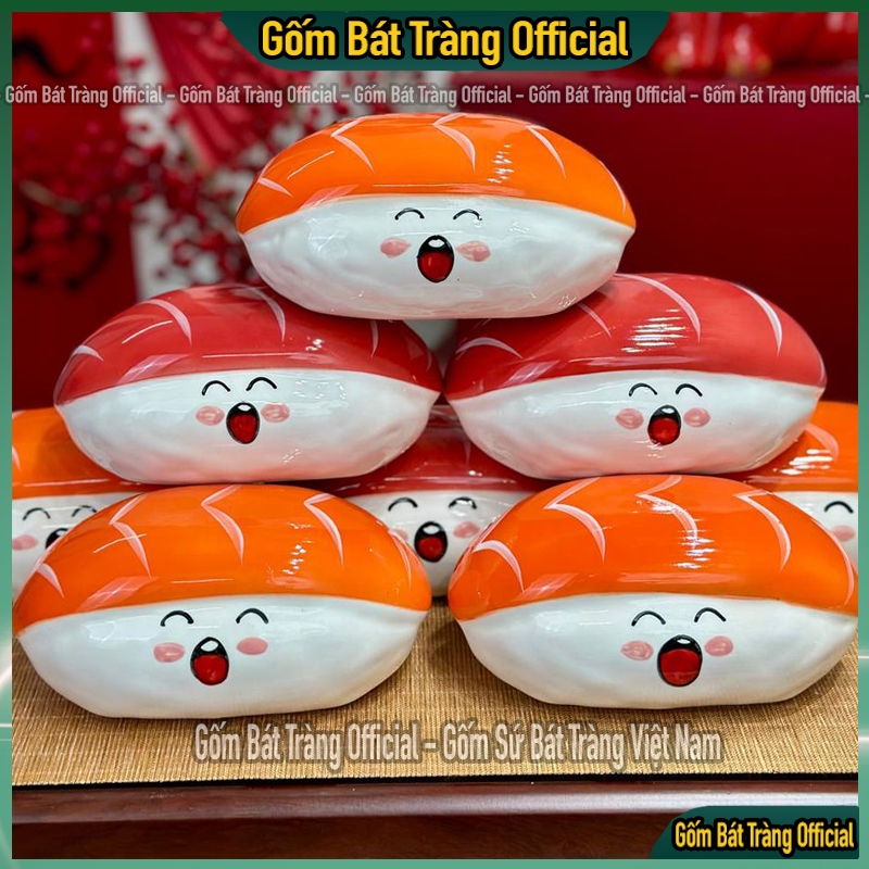 Heo Đất Tiết Kiệm Hình Sushi, ống tiết kiệm tiền sushi siêu kute đáng yêu gốm sứ Bát Tràng