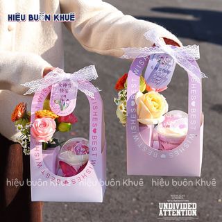  10 Túi Giấy Đựng Bánh Và Hoa Nước Và Hoa Hoặc Cupcake Chữ Best Wishes  16x11x29cm  