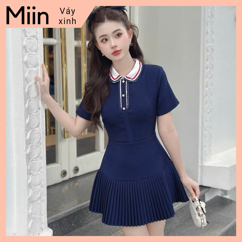 Váy cổ viền 8 cúc chân xếp ly