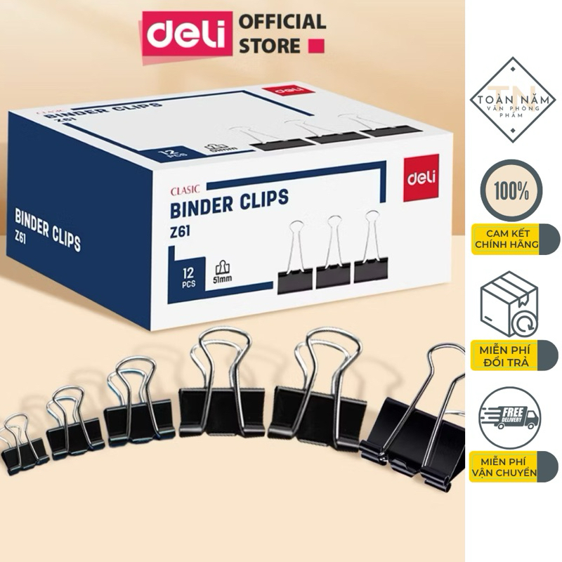Hộp 12 Chiếc Kẹp Bướm Tài Liệu Deli - EZ66/ EZ65/ EZ64/ EZ63/ EZ62/ EZ61