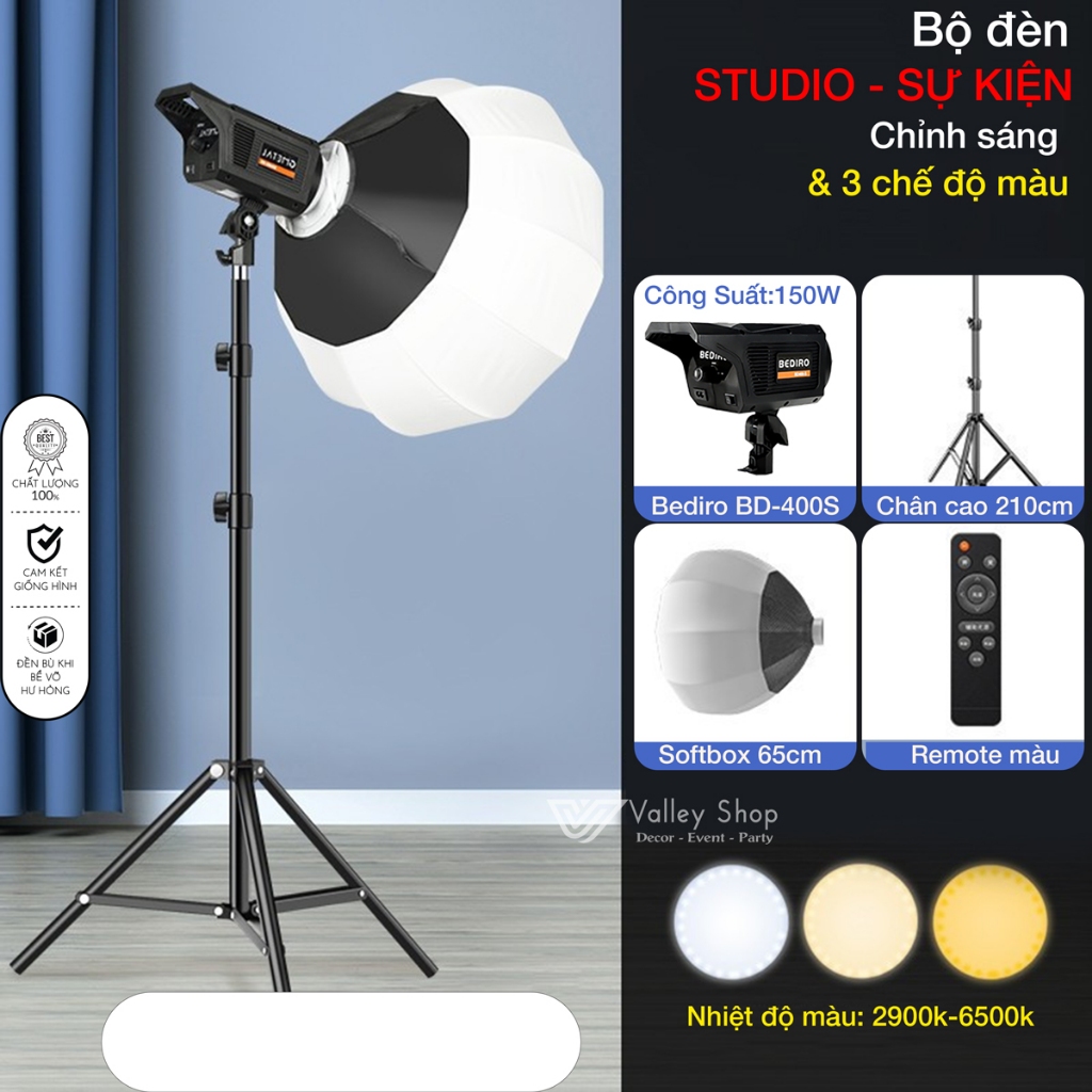 [150w] (BH 12TH) Bộ đèn Softbox Cầu Bediro Studio Livestream chuyên nghiệp ,Kèm Chân 8806 LINCO cao 