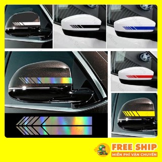 Bộ 2 tem dán gương chiếu hậu ô tô, xe hơi Decal 3M PHẢN QUANG họa tiết kẻ sọc kích thước 20 x 3cm