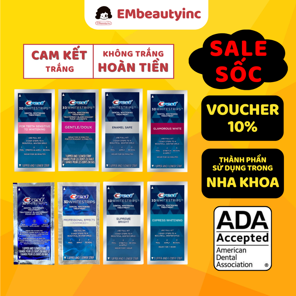 [Combo 7 gói] Miếng dán trắng răng Crest 3D Whitestrips