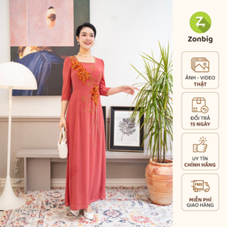 Đầm giả áo dài ZONBIG Áo dài trung niên chất liệu vải voan họa tiết nổi sang trọng - Y1771