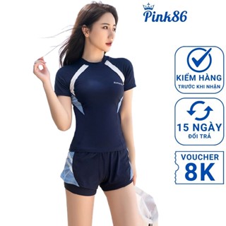 Bộ đồ bơi nữ, áo tắm biển cộc tay có dây nịt ngực chống xô lệch, quần short 2 lớp có đai nối với áo BK-612i