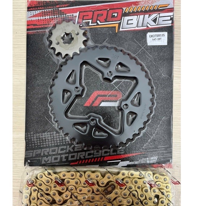 Bộ nhông sên dĩa Pro-Bike sên vàng cho Exciter 135 14T - 39T- Sên 428H (sên 10ly dài 124 mắc) (06002