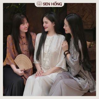 Bộ Đồ Bà Ba túi đồng xu sang chảnh # Set đồ đi lễ chùa đi chơi +Pháp Phục nữ vải gấm tằm vân hoa mềm nhẹ S65