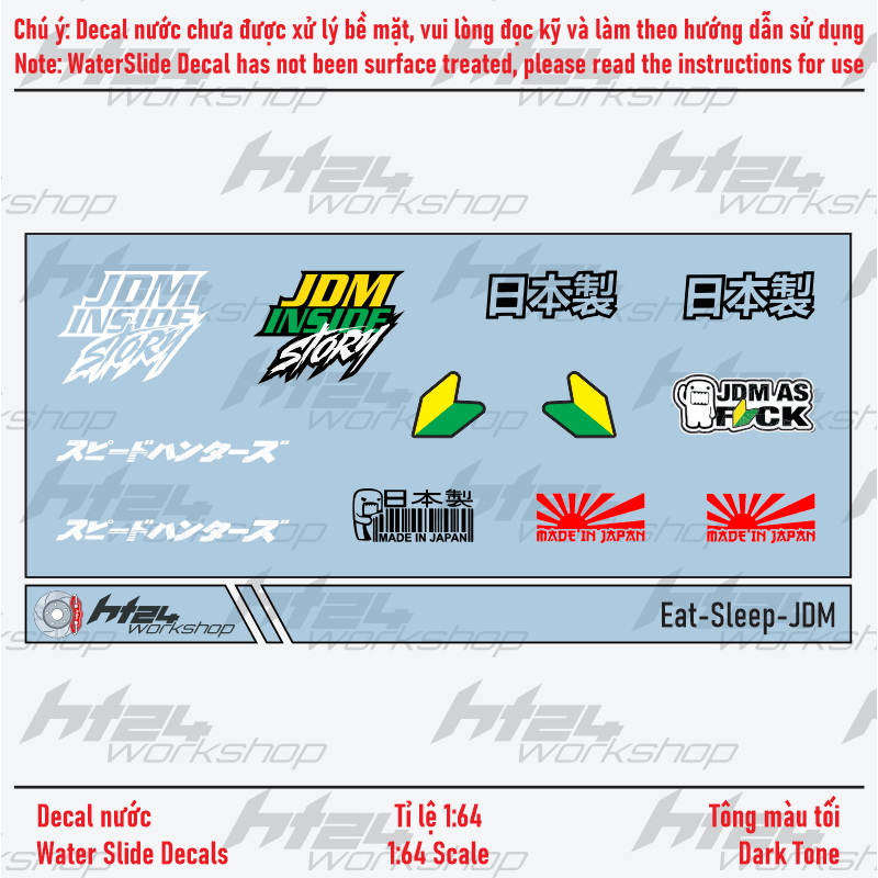 HT24workshop - Decal nước Eat-Sleep-JDM phong cách JDM Nhật bản cho xe mô hình 1:64 (DARK TONE)