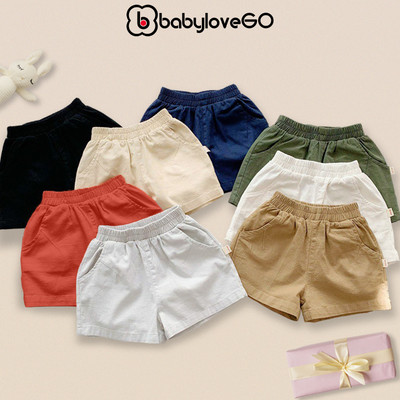 Quần sooc đùi bé trai BabyloveGO vải linen kaki mềm quần short unisex cho bé 10 đến 35kg