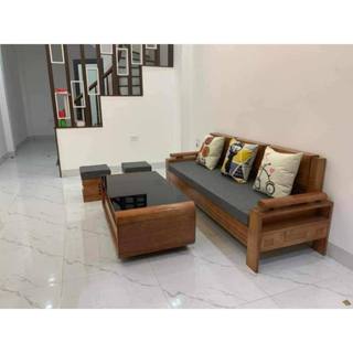 Bộ ghế sofa gỗ sồi nga bàn trà vuông kích thước ghế dài 2m phù hợp không gian vừa và nhỏ mã 1VT giá tại xưởng