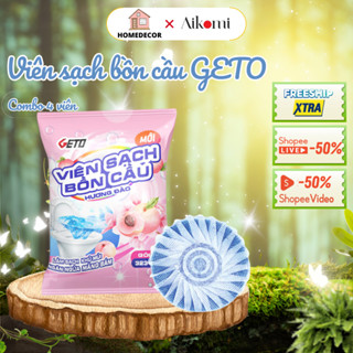  Combo 4 viên sạch bồn cầu Geto viên thả bồn cầu giúp làm giảm mảng bám diệt khuẩn khử mùi hôi toilet  hương đào  