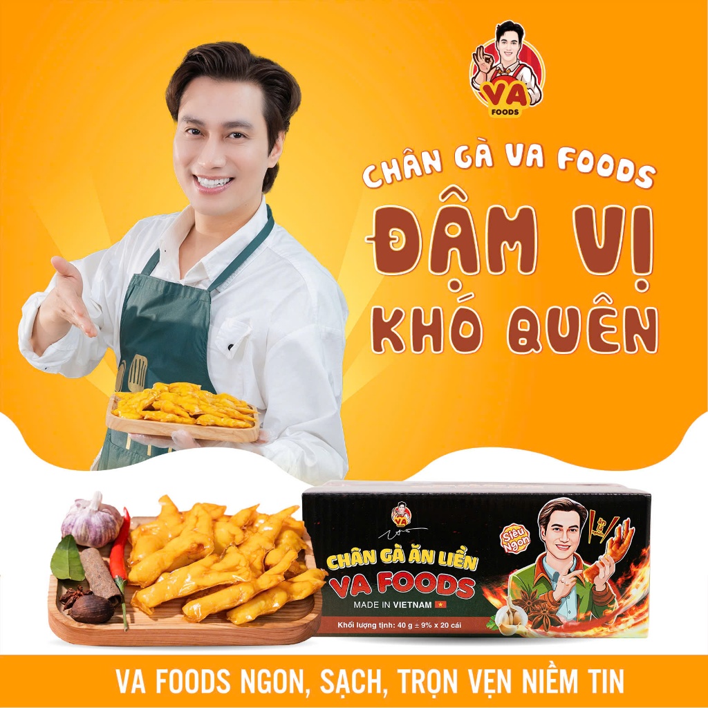 Hộp 20 Gói Chân Gà Nguyên Xương VA Foods Cay Tê Thơm Ngon - Túi 40gram