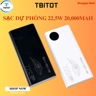 Sạc dự phòng Nhật 20,000 mah, Sạc dự phòng sạc nhanh 22.5w, 4 cổng sạc có màn hình Led, BH 1 đổi 1   - FULBOX TBITOT