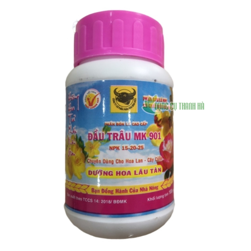 Phân bón Đầu Trâu 901, phân đầu trâu hỗ trợ ra hoa, duy trì hoa lâu tàn lọ 100g