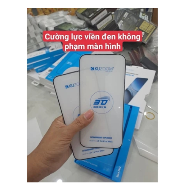 Kính Cường Lực Kuzoom 3D Không lẹm màn hình  iPhone 17/ 16/15/14 - Full Màn 3D, Viền Mỏng - Chống Vỡ