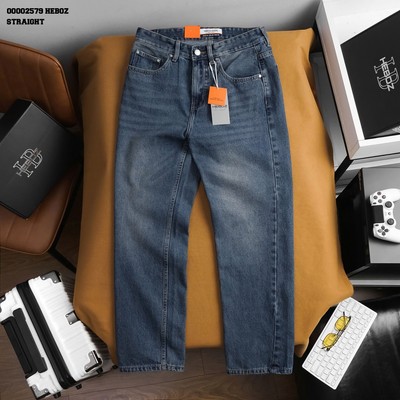 [FORM RỘNG] Quần jean suông Heboz D002 màu xanh đậm, quần bò nam form straight denim wash - 00002579